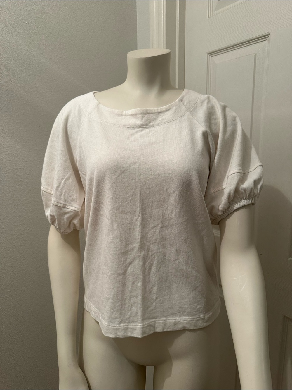Free assembly Women's cream Puff Sleeve Cotton Tee - Relaxed Crew Neck XS